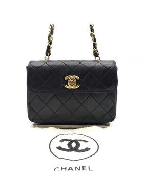 Chanel CC Logo Mini Quilted Lambskin Turnlock Chain Shoulder Bag Black